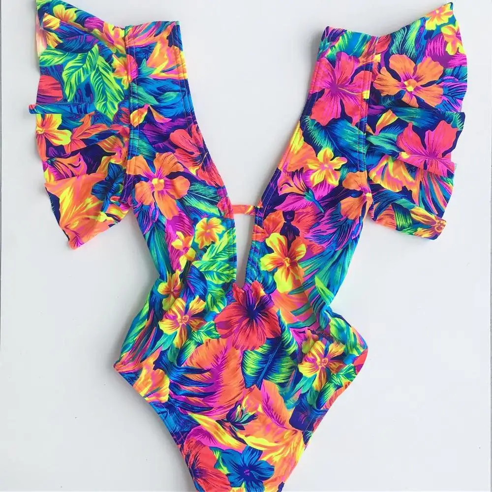 Sexy Off The Shoulder Ruffle One Piece Swimsuit 2019 New Swimwear Women Swimsuit Deep-V Bathing Suits Beach Wear Swim Suit