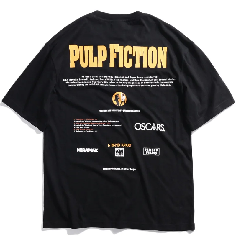 Черный Эксклюзивная футболка Quentin Tarantino, Мужская футболка с принтом, 100 хлопок, Япония, Харадзюку, хип-хоп футболки, уличная футболка, топ, футболка для мужчин и женщин - Цвет: Черный