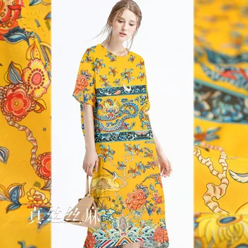 

New silk linen printing fabric silk fabric blended bone sense positioning fashion cloth length 68cm thickness 20mm