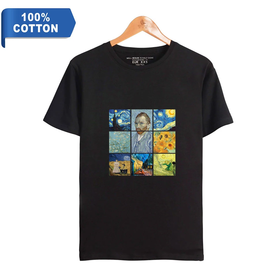 

Van Gogh And Mona Lisa Graphic T Shirts Women/Men Aesthetic Plus Size Tees & Tops Short Sleeve Female Cotton T-shirt Black/White
