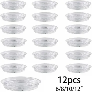 

12pcs Garden Plant Saucer Drip Tray Round Pot Base Clear Snack Container PET 12*Flower Pot Mat(There Are 3ieces Of Each Size)