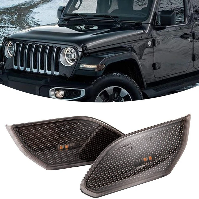 2 шт. светодиодные, боковые, габаритные фонари для Jeep Wrangler JL, дымовые линзы янтарные передние фары