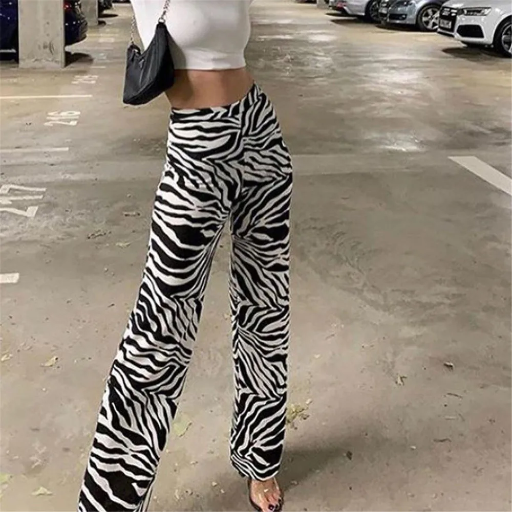 

Women Zebra Pants Printed Wide Leg Mid Waist Loose Woman Pants Casual Undefined Drawstring Trousers for Woman