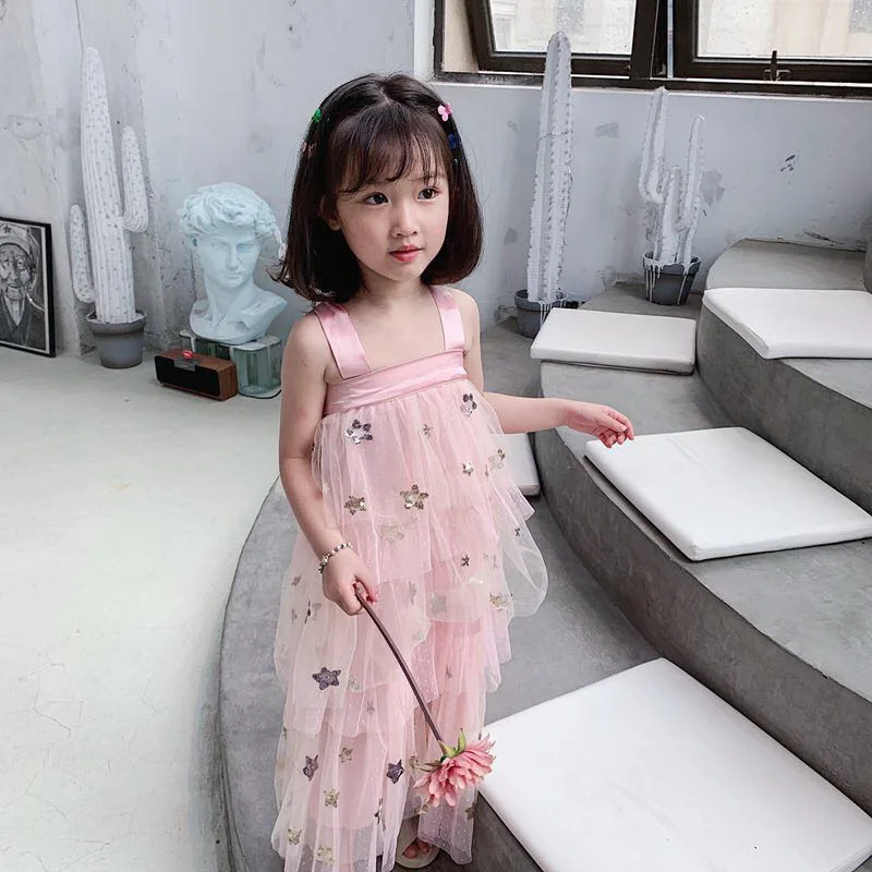 pink kid Летние Семейные комплекты для мамы и дочки; многослойное платье с блестками и звездами для девочек; юбка для мамы; одежда для семьи; E19529 - Цвет: pink kid