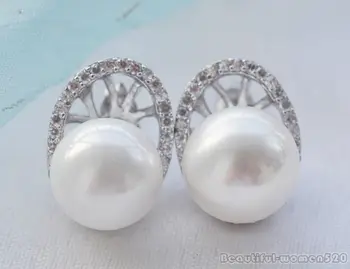 

hot sell new - WOW 12mm round white shell pearl oval inlay hook earring
