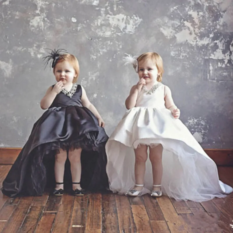 

Stain Hi-Lo Beads Flower Girl Dress Kid Party Pageant Dress Girl Princess Dress Formal Wedding Occasion Gown
