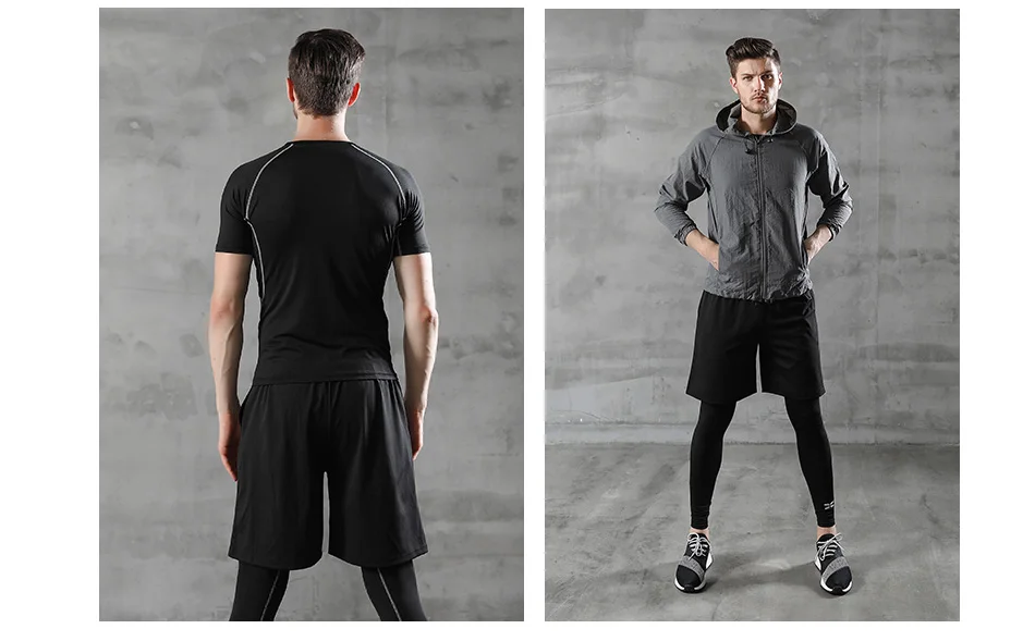 Для мужчин одежда для занятий воркаутом платье для тренировок Для мужчин обучение для тренировок, компрессионые Фитнес Комплект для бега ММА спортивный костюм для бега