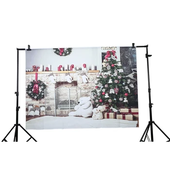 

7x5ft Christmas Tree Backdrop Photography Brick Fireplace for Newborn Christmas Photo Studio Background