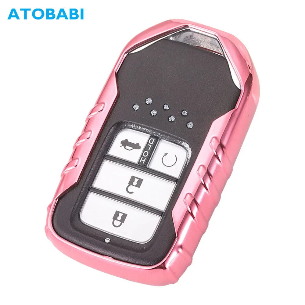 

ATOBABI TPU Car Key Cover For Honda Civic CRV HRV Pilot Odyssey 2017 Pink Smart Remote Control Fob Case Keychain Protect Key Bag
