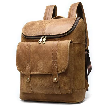 

New Business Backpacks Crazy Horse Leather Backpack for 14 inch Laptop Vintage Men Travel Bags Quality Genuine Leather Mochilas