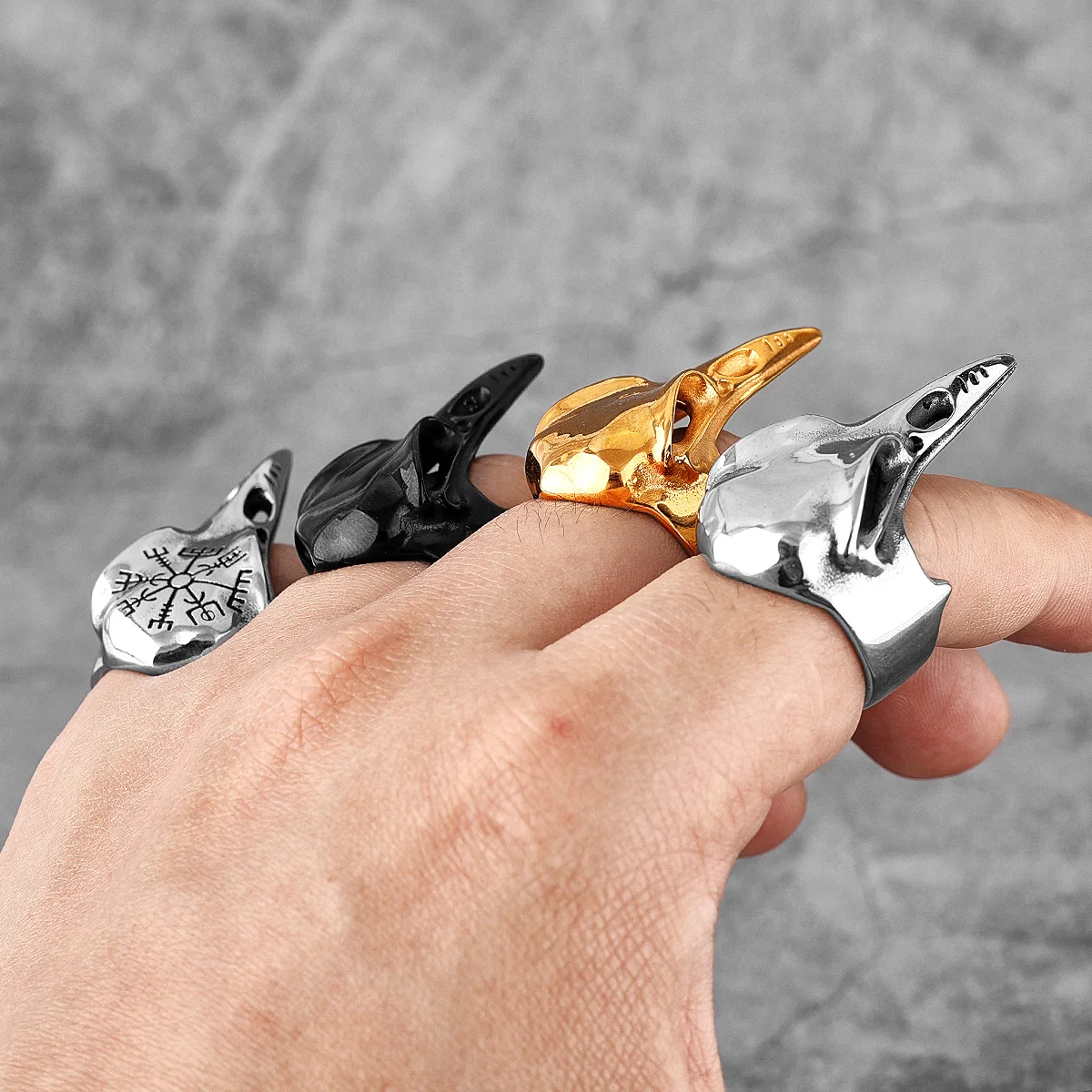 Viking Crow Skull Stainless Steel Mens Rings Punk Amulet Gothic for Male Boyfriend Biker Jewelry Creativity Gift Wholesale 3