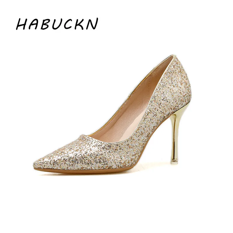 

HABUCKN New wild sequin sparkling pointed toe high-heeled shoes