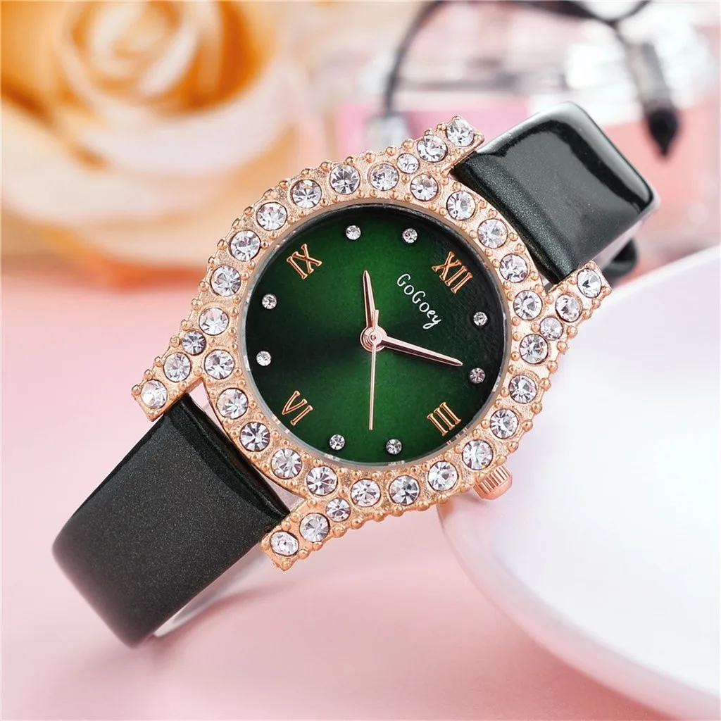 Relogio feminino reloj mujer Модные Простые инкрустированные часы-браслет с кожаным ремешком женские кварцевые наручные часы для женщин