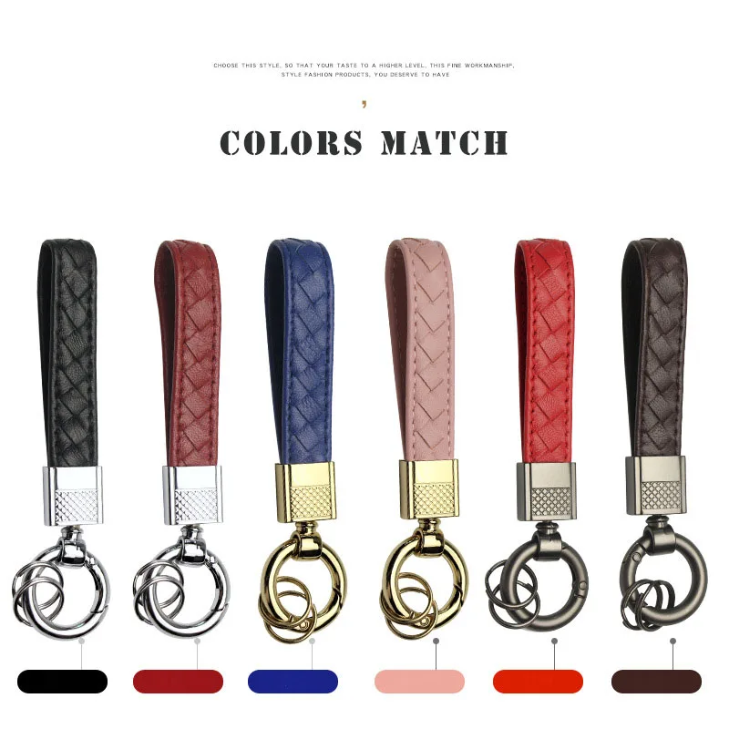 

New Lambskin Braided Rope Car keychain Creative Leather Car Key Rings Car Key Holder Men's Waist Hanging Auto Accessories Gift