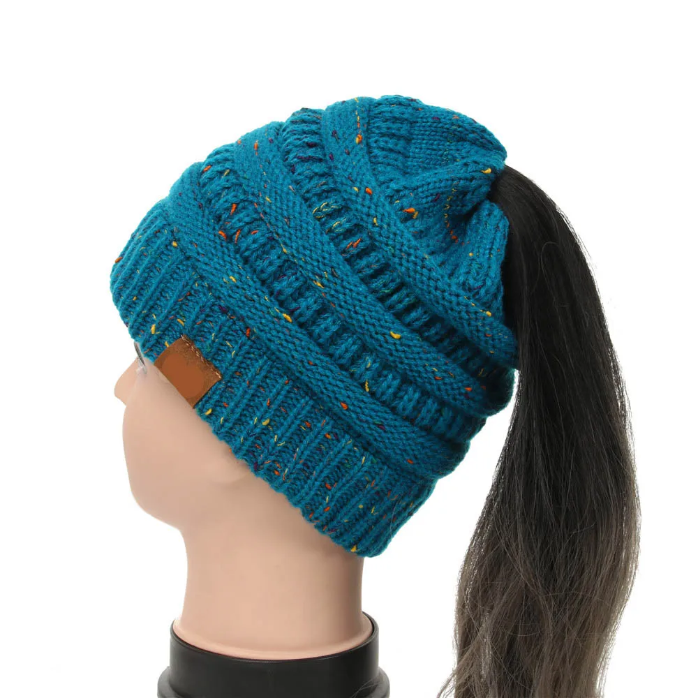 25 цветов конфетти Ponytai l Beani e для вязаный бюстгальтер шапка Skullies Beanies теплая шапка s Женская вязаная Стильная шапка с биркой - Цвет: Turquoise