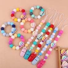 Porte sucette en Silicone, couronne, porte chaîne, ballon d'air chaud, perles de dentition, Paci, Clips, anneau de dentition, jouet, cadeau de naissance pour bébé 