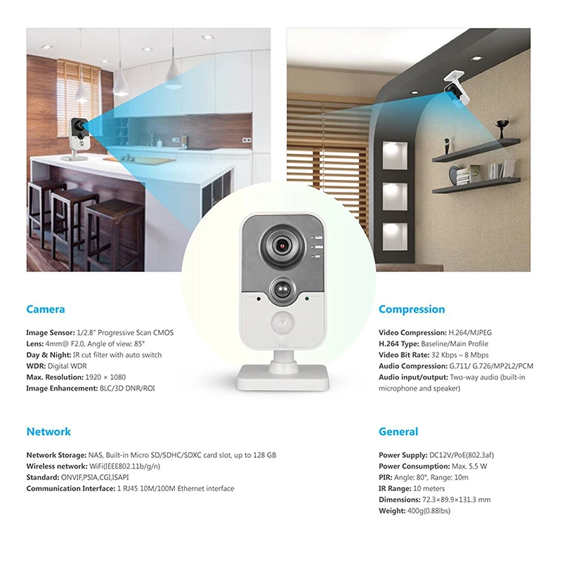 Hikvision OEM 4MP IR Cube HD аудио микрофон Wifi ip-камера Onvif для домашнего видеонаблюдения без логотипа H.264 DS-2CD3442F-IW
