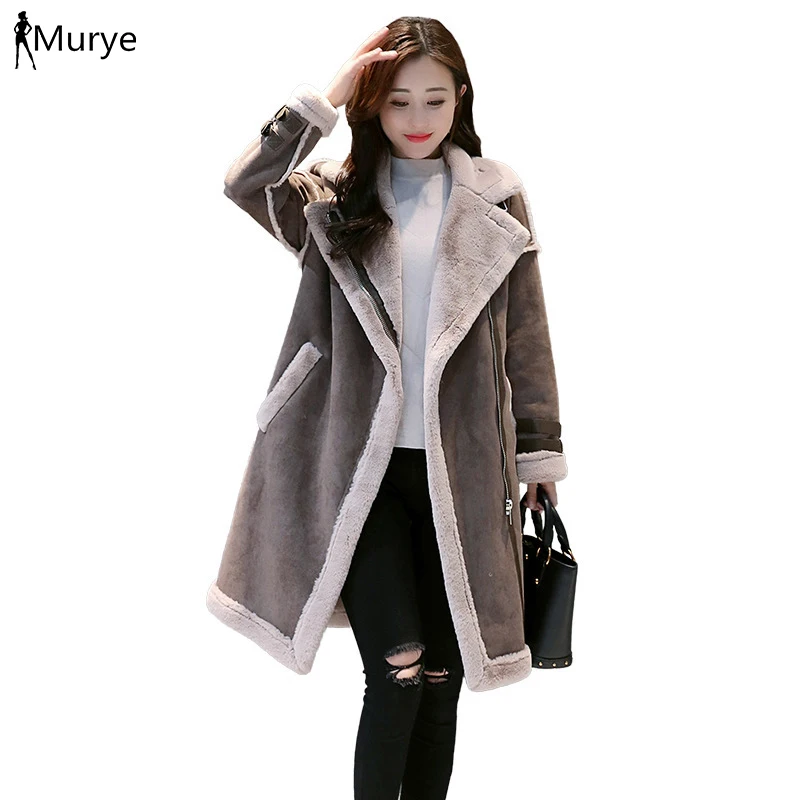 

winter woman coat lamb sheepskin leather winter warm thick medium long windbreaker lamb turn down collar fashion ladies outwear