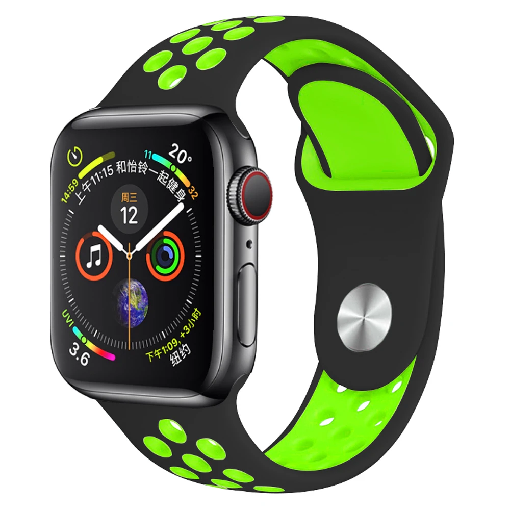 Мягкий силиконовый сменный спортивный ремешок для Apple Watch, 38 мм, 40 мм, серия 1, 2, 3, 4, 5, 42 мм, 44 мм, браслет на запястье, ремешок для iWatch Sports - Цвет ремешка: Black with green