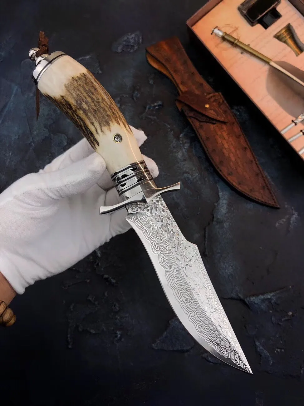 Ручной Кованый охотничий нож из дамасской стали 60 HRC дамасский стальной фиксированный нож для выживания