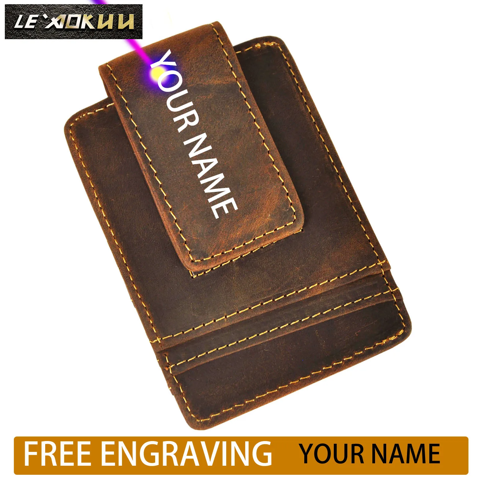 Мужской кошелек из натуральной кожи с магнитным зажимом|wallet purse|handy walletquality wallet |