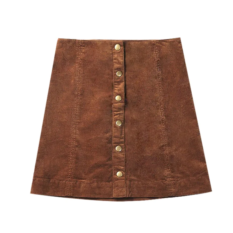

Autumn Skirt Women Short A-line Button Skirts Slim Causal School Women's spring corduroy High Waist Mini Skirt