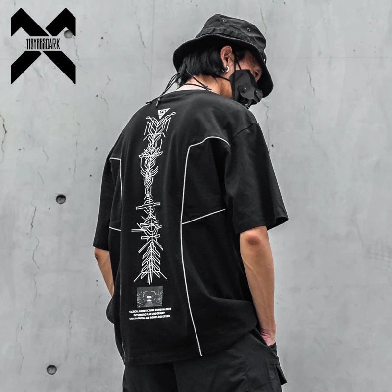 11 BYBB'S темно в стиле хип-хоп Футболка мужская Techwear печати свободные рубашки с