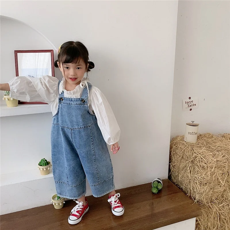 Korean style Spring Summer Kids Children Oversized Wide Leg Denim Overalls Baby Clothes Boys Girls Loose All-match Casual Pants