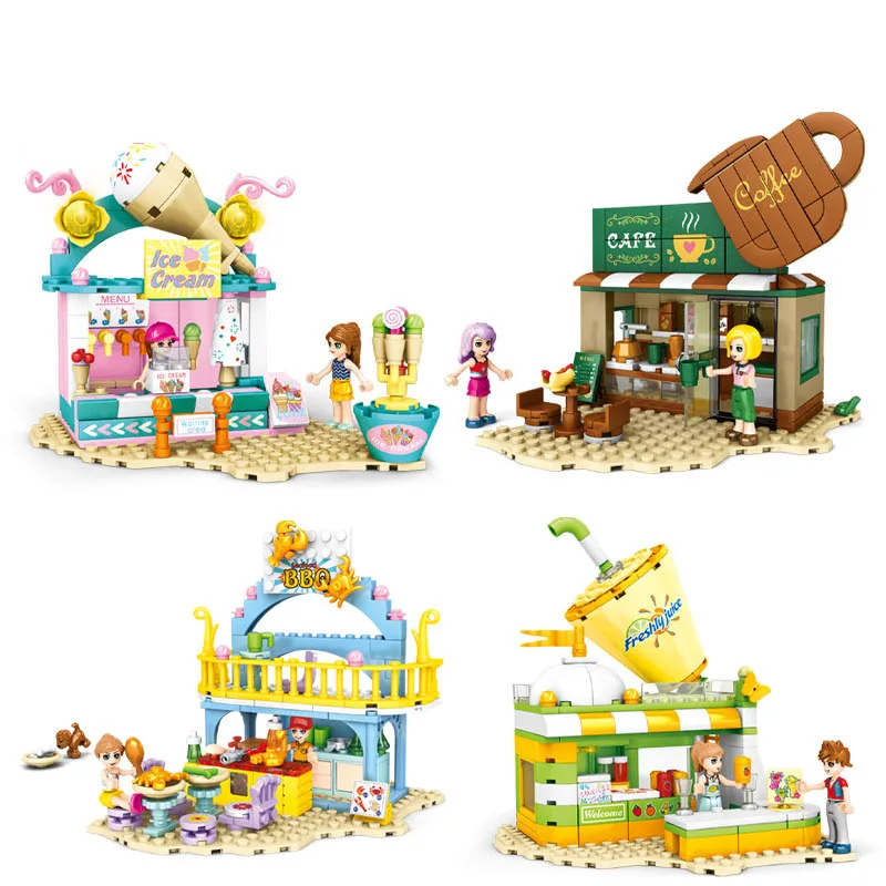 

Toys for Children Beach Street View Cottage Model Kits Boys Girls Diy Educational Assembled Building Blocks Bricks Kids Gift T34