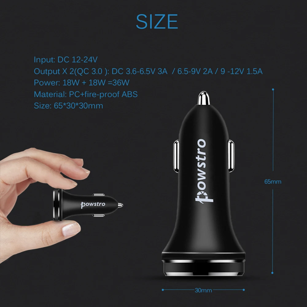 Автомобильное зарядное устройство POWSTRO Quick Charge 3,0 Dual USB 5 в 9 в 12 В Автомобильное быстрое зарядное устройство для мобильного телефона зарядное устройство для samsung для Xiaomi для htc