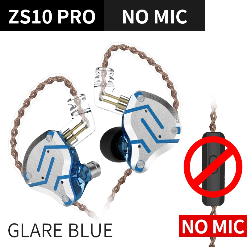 Glare blue no mic Плотным верхним ворсом KZ ZS10 Pro гарнитура 4BA+ 1DD Hybrid HIFI бас наушники в ухо мониторные наушники KZ ZS10 AS10 ZST ZSX C10 C16 - Цвет: Glare blue no mic