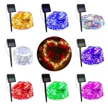 Lot de 1/2 guirlandes lumineuses d'extérieur, étanches, à énergie solaire, 8 Modes, fil de cuivre, pour noël, Patio 