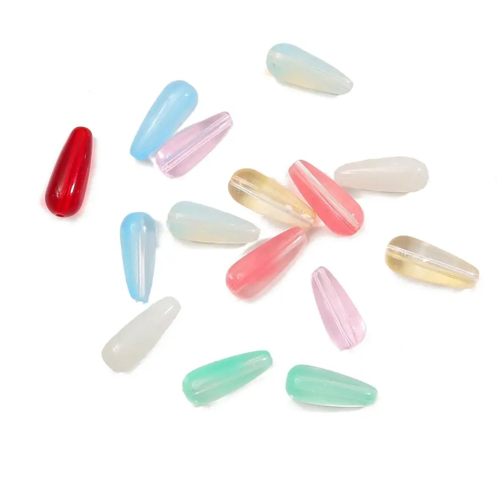 10Pcs/lot 8x19mm Multi Colors Smooth Glass Beads Water Drop Loose Spacer DIY Jewelry Findings For Bracelet Earring Making | Украшения и