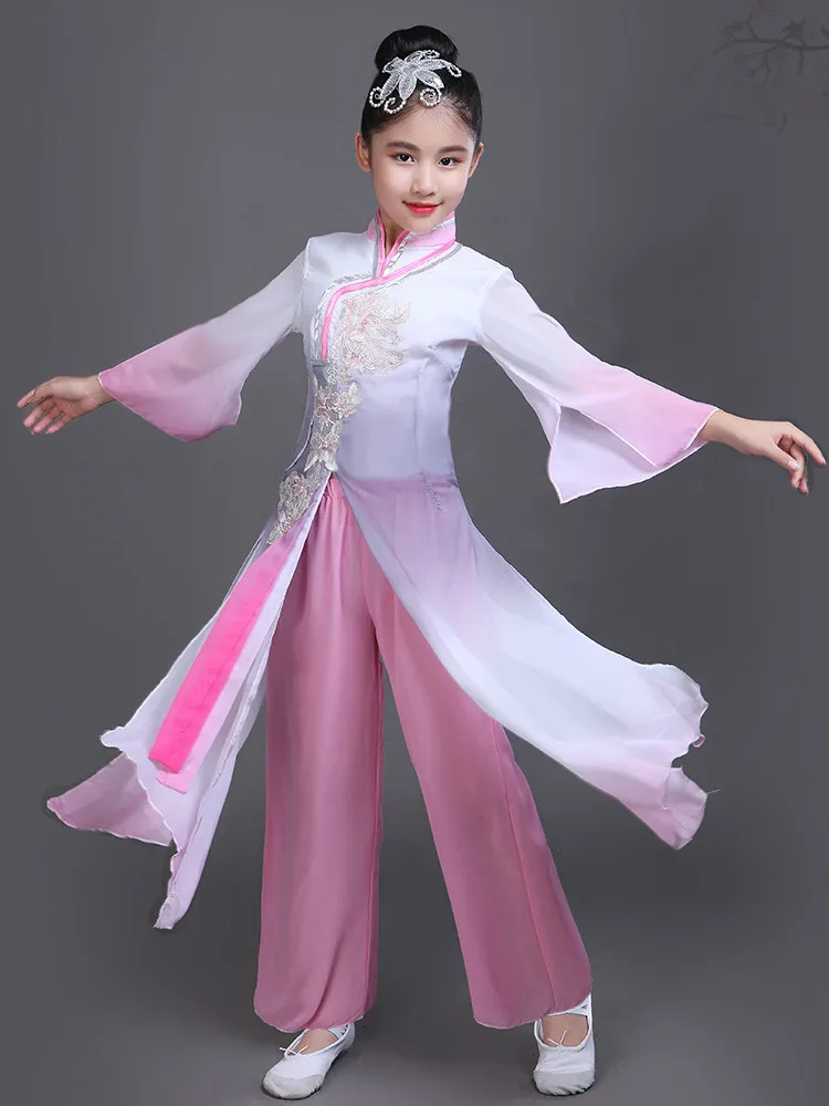 

Children Yangko Dance Costume for Stage Girl National School Fan Dance Clothing Classical Ethnic Dancewear Kids Umbrella Outfit