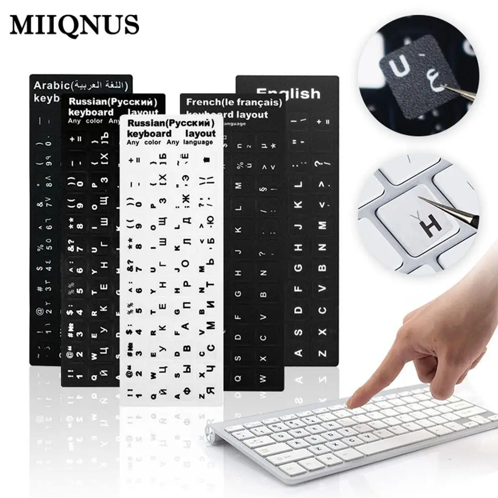 Keyboard Stickers Russian/English/Spanish/Deutsch/Arabic/Italian/Japanese Wear-resistant Keyboard Stickers Letter Replacement for Laptop PC