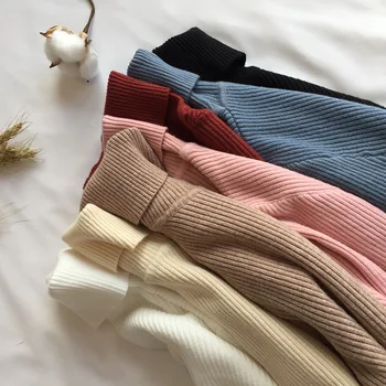 

New Women Autumn Winter Thick Sweater Knitted Ribbed Pullover Sweater Long Sleeve Turtleneck Slim Jumper Soft Warm Pull Femme