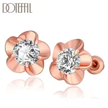 DOTEFFIL 925 Sterling Silver/18K Gold/Rose Gold AAA Zircon Flower Charm Earrings Women Fashion Jewelry Wedding Party Gift