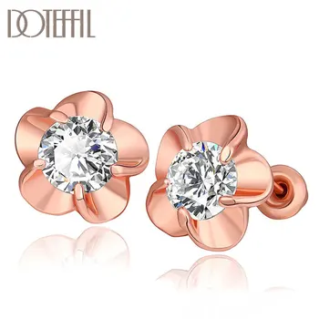 

DOTEFFIL 925 Sterling Silver/18K Gold/Rose Gold AAA Zircon Flower Charm Earrings Women Fashion Jewelry Wedding Party Gift