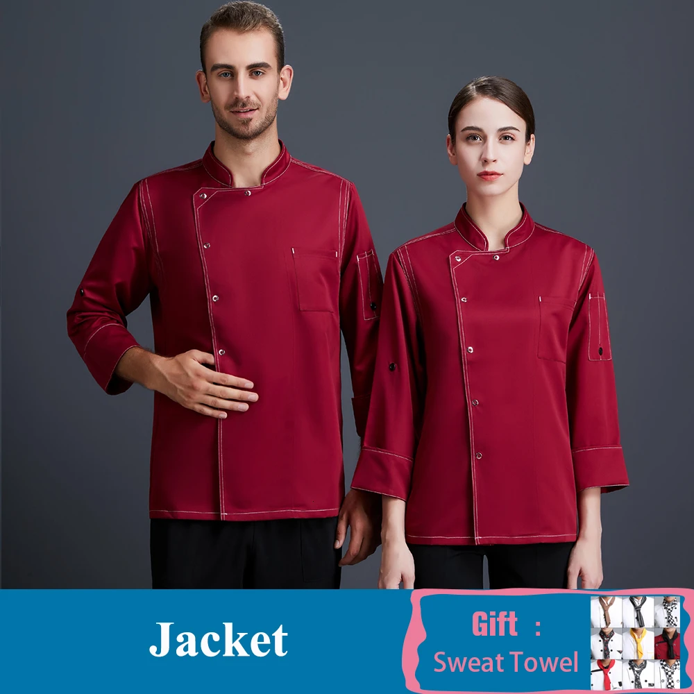 Red Coat Высокое качество поварская одежда с длинным рукавом Кухня форма офицантки шеф-повар куртка кафе пекарня работа официанта одежда поварская одежда - Цвет: Red Coat