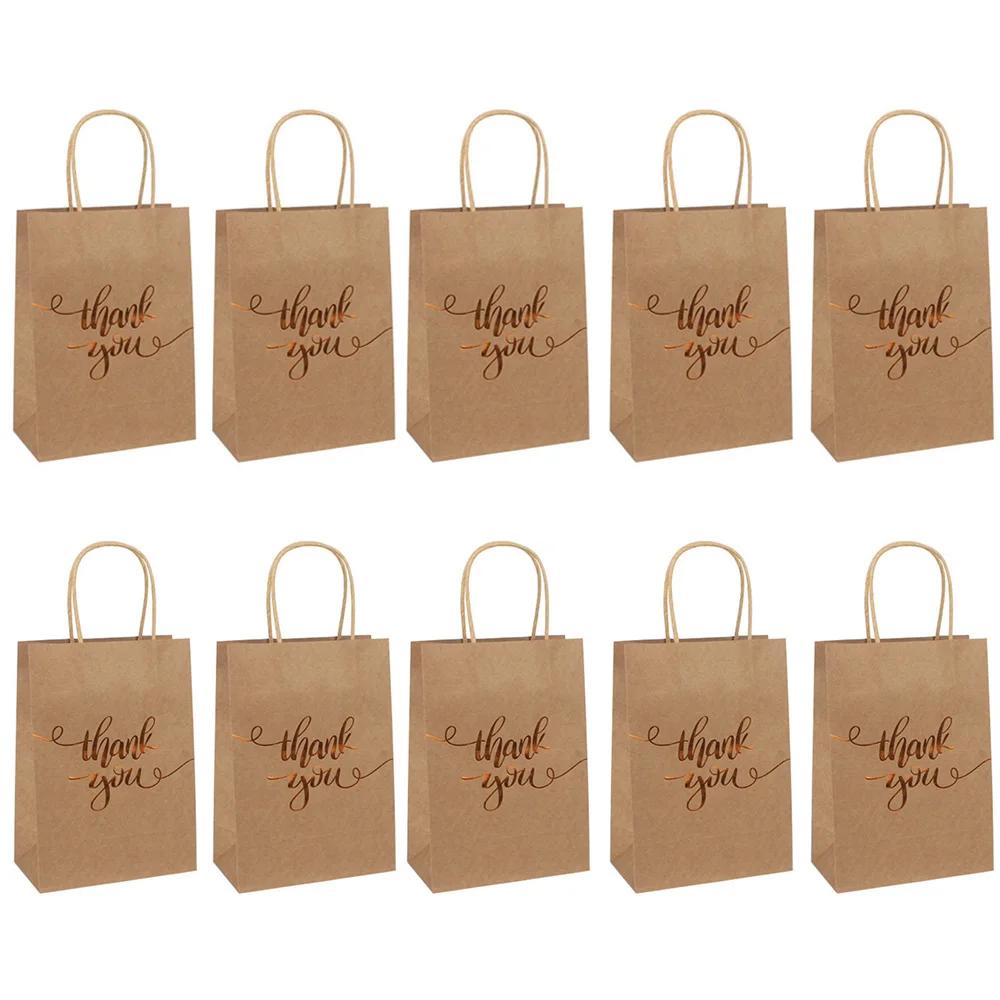 Paper-Bags Handles Thank-You Brown Shower Gold 10pcs with for Wedding Birthday Baby Party-Favors