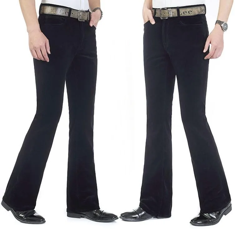 Men Flared Vintage Skinny Pants Corduroy Flares Trousers Bell-Bottom Size 26-40 retro disco pants