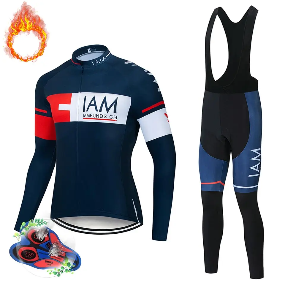 

2019 Hot IAM Winter Thermal Fleece Cycling Jersey Long Sleeve Jerseys Cycling Bib Pants Set Bike Bicycle Cycling Clothing