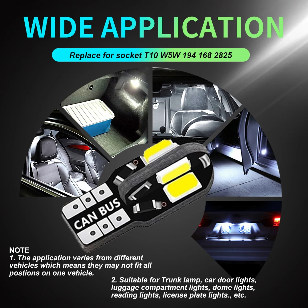 20PCS W5W T10 LED Bulbs Canbus 5730 8SMD 12V 6000K 194 168 LED Car Interior Map Dome Lights Parking Light Auto Signal Lamp
