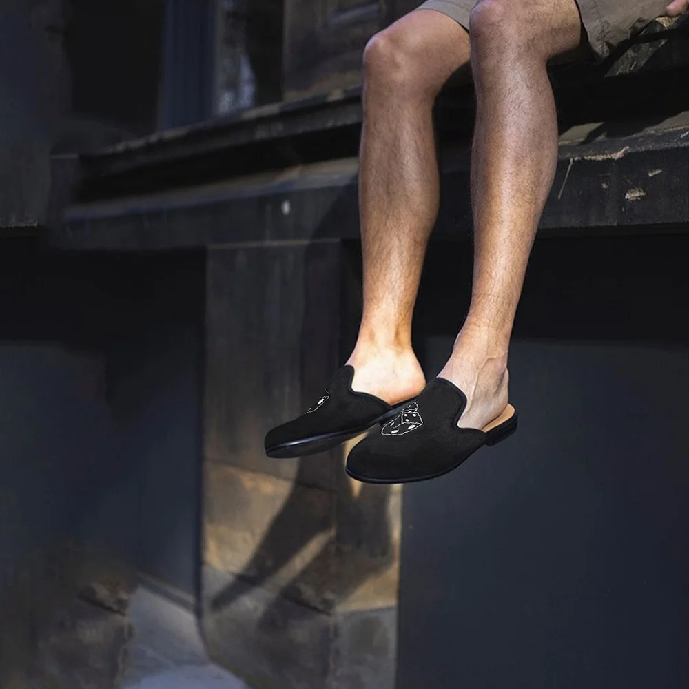 Piergitar/ г.; мужские туфли из конского волоса ручной работы черного цвета с вышивкой в виде кубиков; модные вечерние мужские тапочки для курения