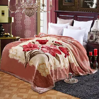 

Thicken Raschel Blanket Double Queen King Size Bed Double-layer Winter Warm Super Soft Flower Wedding Bed Cover