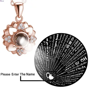 

Romantic Love Memory Custom Wedding Necklace 100 Languages I Love You Projection Pendant Necklace 925 Silver Chain Women Jewelry