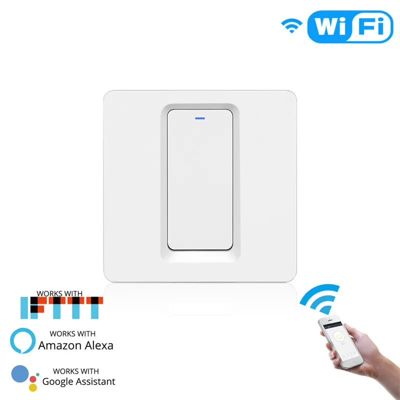 WiFi умный светильник, кнопочный переключатель Smart Life/Tuya APP, пульт дистанционного управления, работает с Alexa Google Home для голосового управления - Цвет: 1 Gang