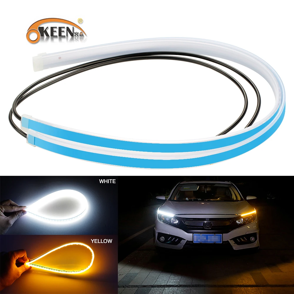 2PCS 1-Set Qoope Super Bright 30CM 11.8 Waterproof Flexible LED Tube Strip Silicone Flowing Bar White Light for DRL Daytime Running Lights Flowing Yellow for Light Turn Signal Parking Light 