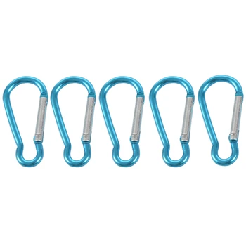 

5 x Camp Hiking Portable Blue Aluminum Alloy Mini Carabiner Hook