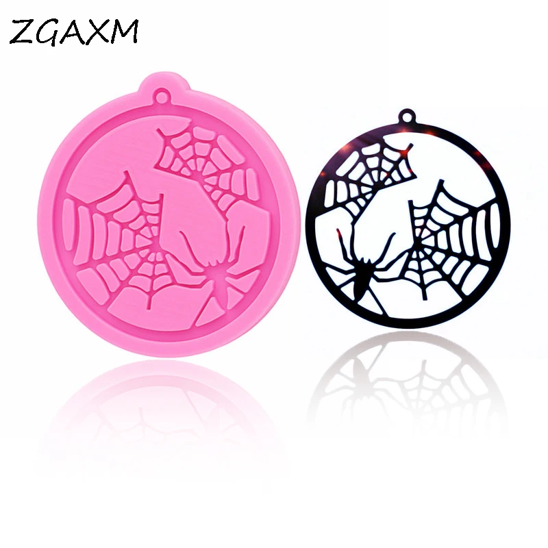 

LM-1072 Shiny Halloween spider, spider web pattern round pendant earring silicone mold DIY fashion jewelry, chocolate candy tool